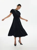 Sukienki - Reserved - Welurowa sukienka midi - czarny - miniaturka - grafika 1