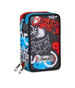 Piórniki - Seven Piórnik szkolny z 3 zamkami błyskawicznymi, czarny czerwony jasnoniebieski, Half Street, potrójny pojemnik na długopisy wraz z długopisami, ołówkami, kolorami, akcesoria do plecaka, podstawowe, - miniaturka - grafika 1