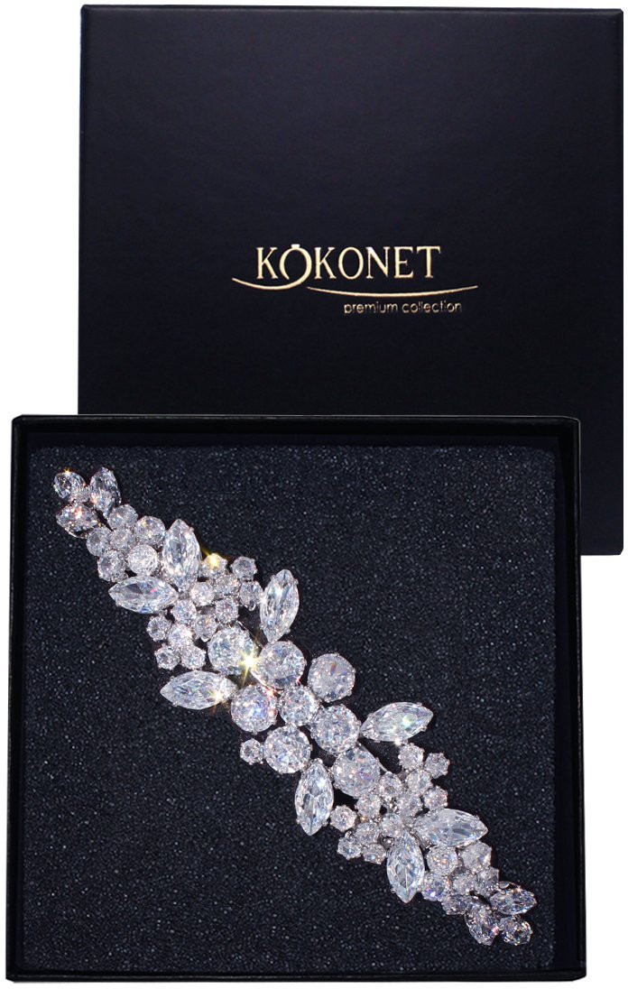 KOKONET ELEGANCKA spinka ślubna srebrna z listkami błysk GLAM boho motyw roślin