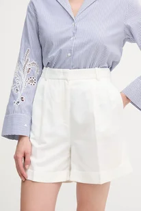 Tommy Hilfiger szorty z domieszką lnu damskie kolor beżowy gładkie high waist WW0WW47213 - Spodnie sportowe damskie - miniaturka - grafika 1