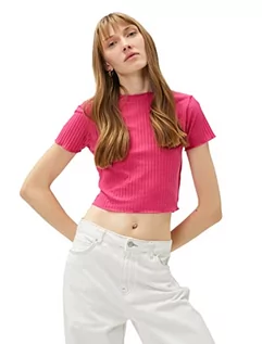 Koszulki i topy damskie - Koton Crop Short Sleeve High Neck T-Shirt damski, różowy (265), XL - grafika 1