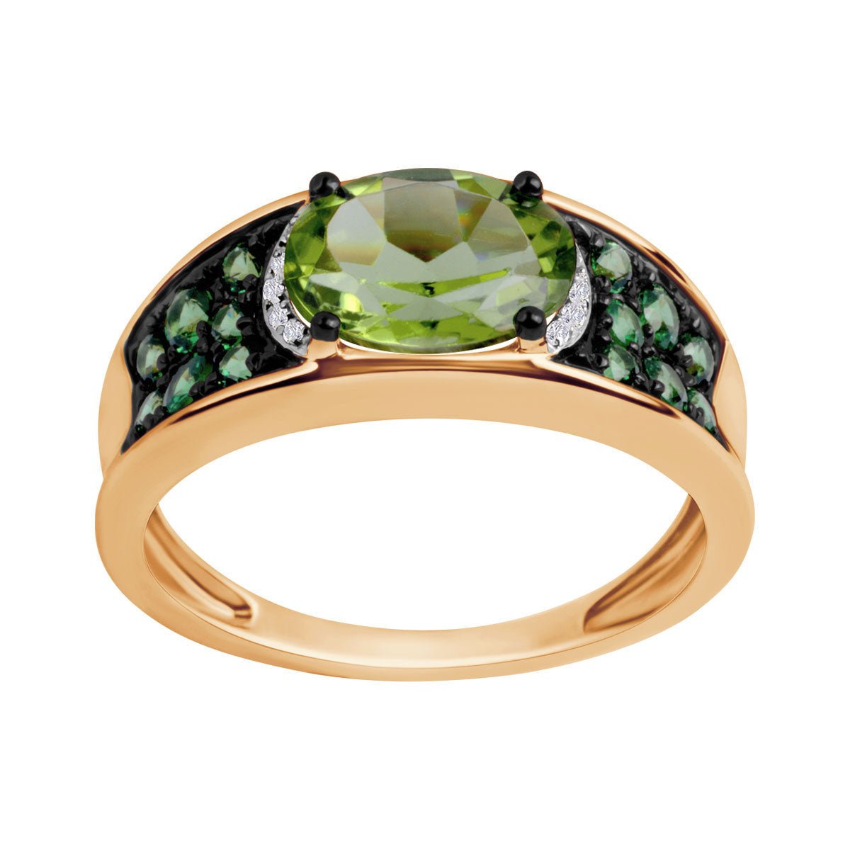 Złoty pierścionek peridot i zielone granaty Verona pr. 585 (rozmiar 19)