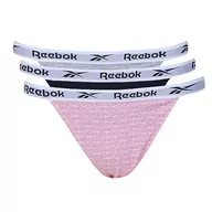 Majtki damskie - Reebok Damskie majtki stringi w kolorze granatowym/nadrukowym/szarym, wygodna bawełna i ściągacz w talii z mikrofibry, bielizna fitness, zestaw 3 sztuk, Vector Navy/Pink Print/Grey Marl, S - miniaturka - grafika 1