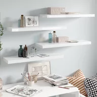 Półki do salonu - vidaXL vidaXL Półki ścienne, 4 szt, wysoki połysk, białe, 80x23,5x3,8 cm, MDF - miniaturka - grafika 1