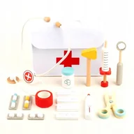 Zabawki sensoryczne - Zestaw małego doktora lekarz drewniane akcesoria apteczka stetoskop (W080) - miniaturka - grafika 1