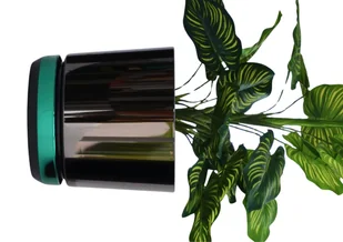 16 cm Doniczka DUO dwukolorowa CZARNA z podstawką ZIELONA * nowoczesna * styl glamour * efekt lustra black * wysoki lustrzany połysk metaliczna * z .. - Donice - miniaturka - grafika 1