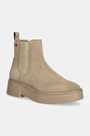 Botki damskie - Tommy Hilfiger sztyblety zamszowe MINIMAL SUEDE CHELSEA FLAG damskie kolor beżowy na platformie FW0FW08303 - miniaturka - grafika 1