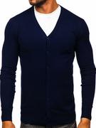 Swetry męskie - Granatowy cardigan męski rozpinany Denley MM6006 - miniaturka - grafika 1