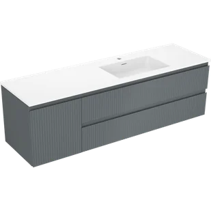 Mexen Rivel szafka łazienkowa 160 cm z umywalką Otis prawą, 2S, 1D, ryflowana, grafit/biała mat - 91A23-16047-3-BBFFF66-W18P01 - Szafki łazienkowe - miniaturka - grafika 1