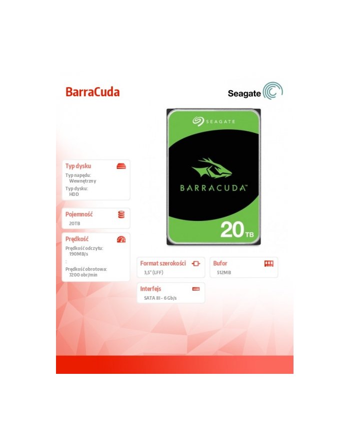 seagate BarraCuda 20TB 3.5 cala ST20000DM001