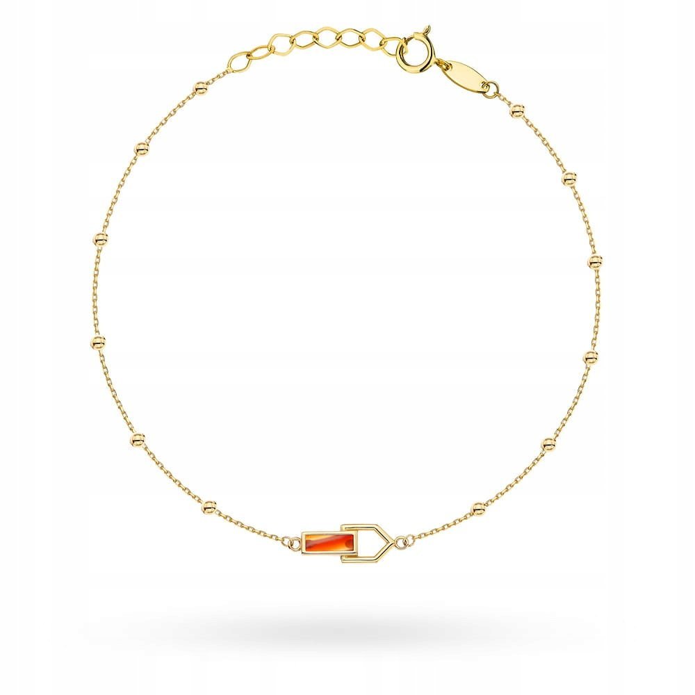 Bransoletka złota 585 1.82 g z kulkami i kamieniem Carnelian regulowana