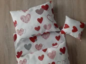 Domki dla lalek - Pościel dla lalki do wózka łóżeczka kołyski 4 elementy nowe Serduszka - miniaturka - grafika 1