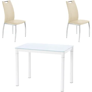 Zestaw Stół Argus + Krzesła K-187 Halmar 2, Beżowy Eco Skay, Mleczny / Biały - Stoły z krzesłami - miniaturka - grafika 1