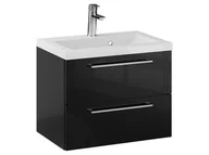 Szafki łazienkowe - Szafka Wisząca Z Umywalką RON 60 cm - Czarny Wysoki Połysk - Uchwyty Chromowane - miniaturka - grafika 1