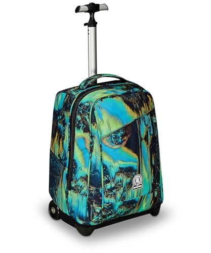 Invicta Benin Fantasy Wózek szkolny, niebiesko-zielony, 2 w 1, z plecakiem na ramię, kieszenią na butelkę i uchwytem na laptopa, szkołą i podróżą, młodzieżą, Wielobarwny, Taglia unica, Szkolny
