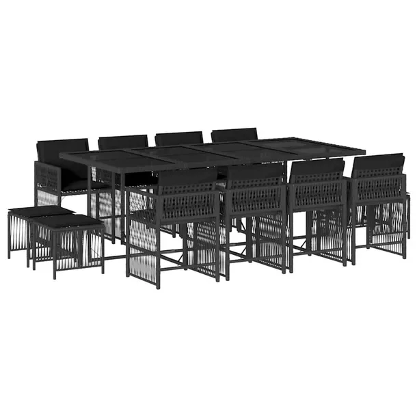 Zestaw mebli ogrodowych 220x106x73 cm, czarny rattan PE, z poduszkami