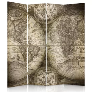 Parawan pokojowy FEEBY, Antyczna mapa świata, Obrotowy 145x170cm 4-częściowy - Parawany - miniaturka - grafika 1
