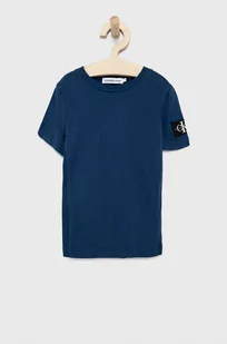 Calvin Klein Jeans T-shirt bawełniany dziecięcy kolor granatowy gładki - Koszulki dla dziewczynek - miniaturka - grafika 1
