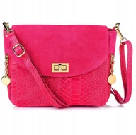 Torebki damskie - Torebka Damska Skórzana Naturalna Listonoszka Na Ramię Skóra Węża Fuksja - miniaturka - grafika 1