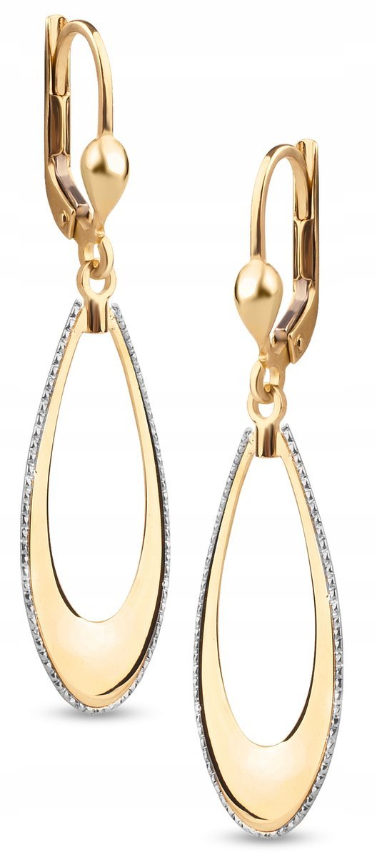 ZŁOTE WISZĄCE KOLCZYKI Z DIAMENTOWANIEM ŁEZKI KROPELKI 14KT 585