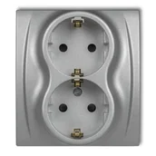Gniazdka elektryczne - Gniazdko elektryczne podwójne czeskie srebrny metalik 7LGP-2ZU LOGO KARLIK - miniaturka - grafika 1