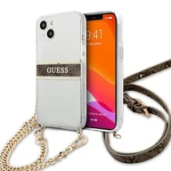 Etui i futerały do telefonów - Guess GUHCP13SKC4GBGO iPhone 13 mini 5,4" Transparent hardcase 4G Brown Strap Gold Chain GUE001687-0 - miniaturka - grafika 1