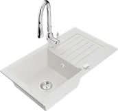 Zlewozmywaki z baterią - Mexen Pablo zlewozmywak granitowy 1-komorowy z ociekaczem i baterią kuchenną Savita, biały - 6510-20-672601-00 - miniaturka - grafika 1