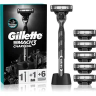 Maszynki do golenia i wkłady - Golarka GILLETTE Mach3 Charcoal + 6 ostrzy + Stojak - miniaturka - grafika 1