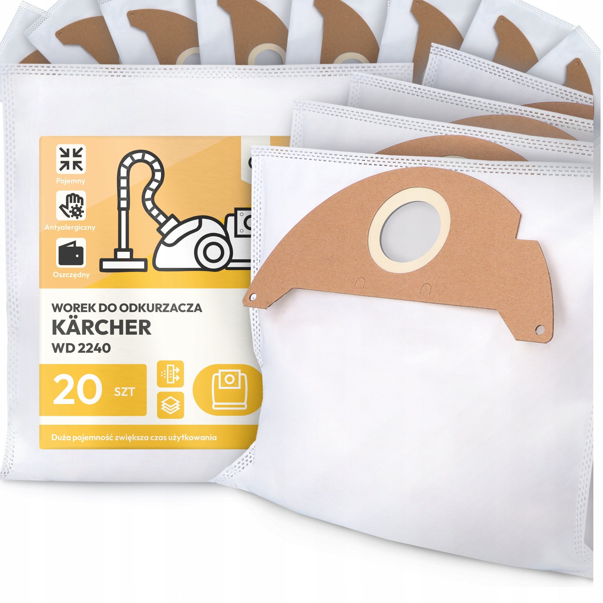 20x Worek do Odkurzacza Kärcher Wd 2240 Syntetyczny Tekstylny Mocny Worki