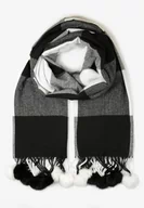 Apaszki i szaliki damskie - Czarny Szalik w Szeroką Kratę z Pomponami Voso - miniaturka - grafika 1