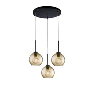Lampy sufitowe - Ankara lampa wisząca 3 światła, czarne lakierowane żelazo, bursztynowe szkło dmuchane, regulowane kable, nowoczesna - miniaturka - grafika 1