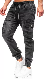 Spodnie męskie - Czarne spodnie jeansowe joggery bojówki męskie Denley K10005-2 - grafika 1