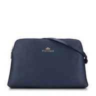 Torebki damskie - Damska listonoszka skórzana dwukomorowa klasyczna granatowa - miniaturka - grafika 1