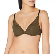 Biustonosze - Passionata - Brooklyn biustonosz typu plunge, nowoczesne wzornictwo z graficznym tiulem, głęboki dekolt, miękkie i ultralekkie miseczki – niewidoczny pod ubraniem, khaki, 65D - miniaturka - grafika 1