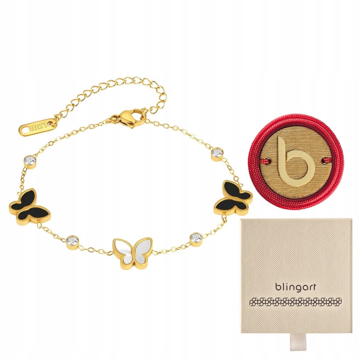 Bransoletka damska Motylki pozłacana stal chirurgiczna regulowana BLINGART