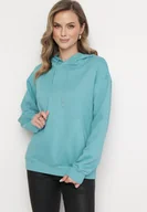Bluzy damskie - Miętowa Bluza Kangurka z Kapturem i Szeroką Kieszenią Rihea - miniaturka - grafika 1