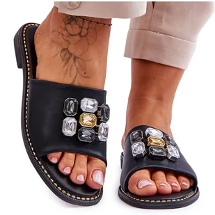 Damskie Klapki Z Kamieniami S.Barski KV-2775-31 Czarne - Klapki i japonki damskie - miniaturka - grafika 1