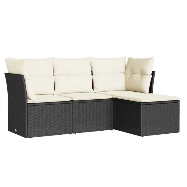 Zestaw Wypoczynkowy z Rattanu PE, Czarny, Sofa 179x117x69 cm, Podnóżek 55