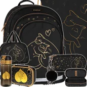 Plecaki szkolne i tornistry - Plecak Tornister Szkolny Dla Dziewczynki Czarny Złoty Kot Kotek Zestaw 6 El - miniaturka - grafika 1