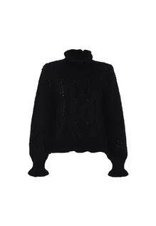 Swetry damskie - faina Damski sweter z falbankami Fried Dough Twists sweter z okrągłym dekoltem CZARNY rozmiar XL/XXL, czarny, XL - grafika 1