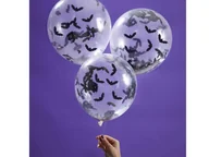 Halloween - Balony lateksowe z konfetti Nietoperze - 30 cm - 5 szt. - miniaturka - grafika 1