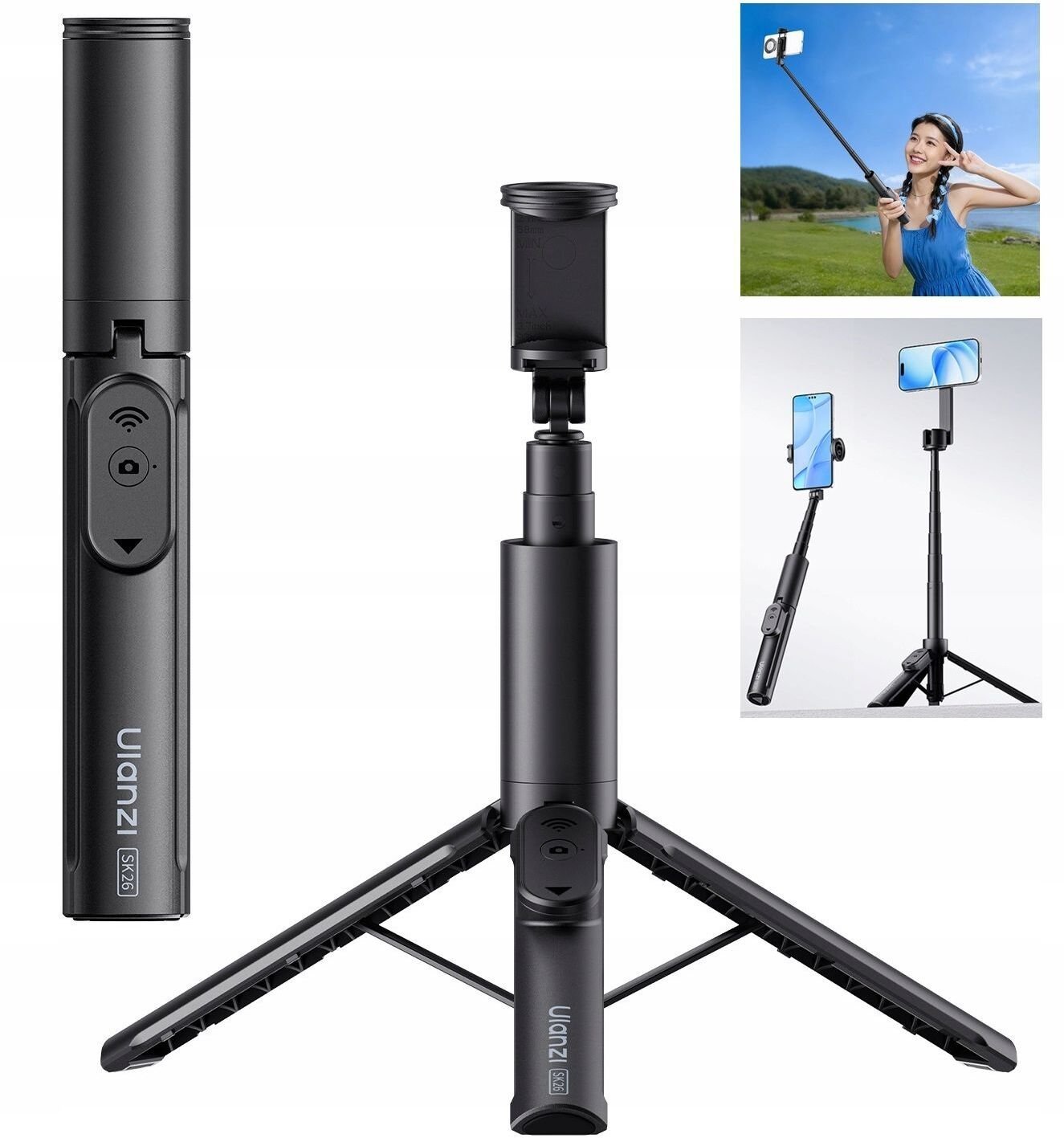 Selfie stick Ulanzi Statyw Kijek Selfie Stick 103cm 2w1 + Pilot 10m Uchwyt Telefon Ulanzi / Sk26 / Sku: S015