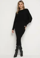 Komplety damskie - Czarny Prążkowany Komplet z Wiskozą Góra o Kroju Nietoperza Spódnica z Gumką w Pasie Zortia - miniaturka - grafika 1