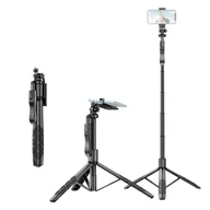 Selfie stick - 60-calowy wielofunkcyjny statyw biurkowy selfie stick z 6-sekcyjnym drążkiem teleskopowym, obrotową głowicą kulową 360′ã z uchwytem antywstrząsowym, klipsem na telefon, adapterem 1/4 cala i pilotem zdalnego sterowania, kompatybilny z Android 4.4/iOS 5.1 - miniaturka - grafika 1