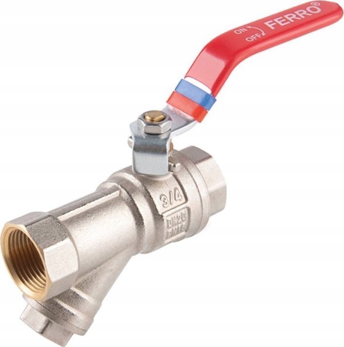 Ferro KFPZF1 ZAWÓR KUL. WODNY Z RĄCZKA 1/2'' NAKR-NAKR, Z FILTREM I DŁAWIKIEM F-POWER // ZKWF-15-WW-R-FER-POWER
