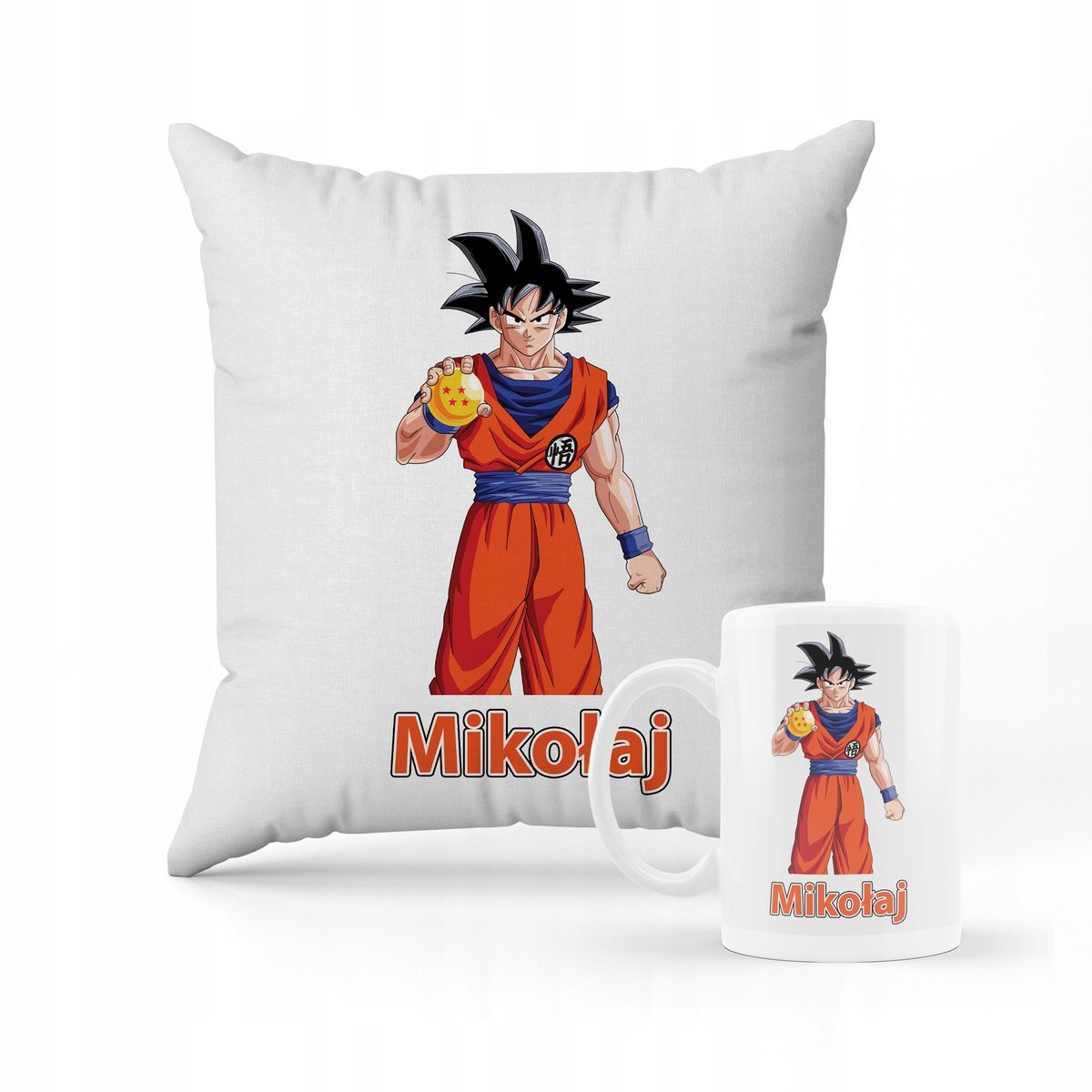 ZESTAW PODUSZKA + KUBEK PREZENT DLA DZIECKA GOKU DRAGON BALL + IMIĘ #4
