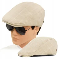 Czapki męskie - KASZKIET Męski Bawełniany na Lato Czapka w Kratkę JASNOBEŻOWY Pako Jeans - miniaturka - grafika 1