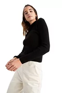 Swetry damskie - DeFacto Sweter normalny krój dla kobiet - sweter z golfem na topy damski (czarny, XS), czarny, XS - miniaturka - grafika 1