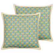 Poduszki dekoracyjne - Lumarko 2 bawełniane poduszki dekoracyjne w kwiaty 45 x 45 cm niebiesko-żółta WAKEGI - miniaturka - grafika 1