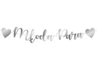 Dekoracje sali - Baner z napisem Młoda Para srebrny - 120 cm - 1 szt. - miniaturka - grafika 1